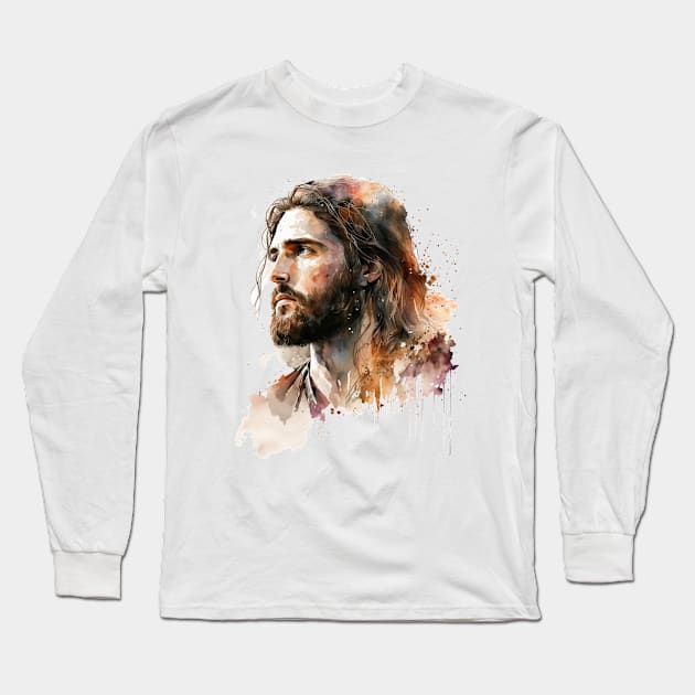 Jesus - Watercolor Long Sleeve T-Shirt by ChristianLifeApparel
